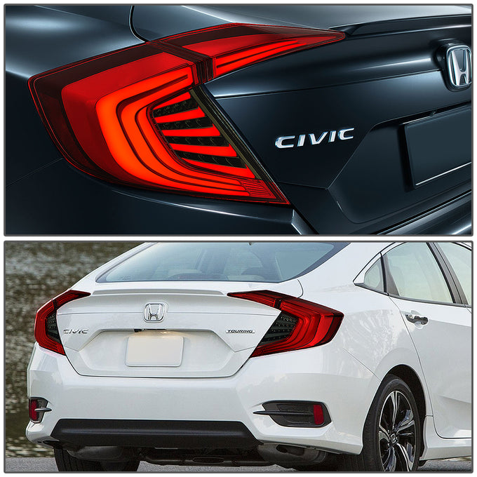 D-Motoring - Tail Lights - 3D LED Bar - Smoked Lens - Plug-n-Play - Pair - 16-18 Honda Civic 4-Dr Sedan - 7
