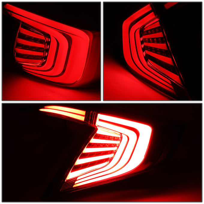 D-Motoring - Tail Lights - 3D LED Bar - Smoked Lens - Plug-n-Play - Pair - 16-18 Honda Civic 4-Dr Sedan - 3