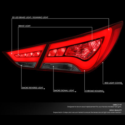 D-Motoring - Tail Lights - 3D LED Bar - Red Lens - Plug-n-Play - Pair - 11-14 Hyundai Sonata - 2