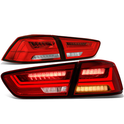 D-Motoring - Tail Lights - Sequential LED Turn Signal - Red Lens - Plug-n-Play - Pair - 8-17 Mitsubishi Lancer & EVO Sedan - 1