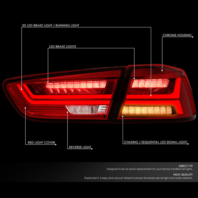 D-Motoring - Tail Lights - Sequential LED Turn Signal - Red Lens - Plug-n-Play - Pair - 8-17 Mitsubishi Lancer & EVO Sedan - 2