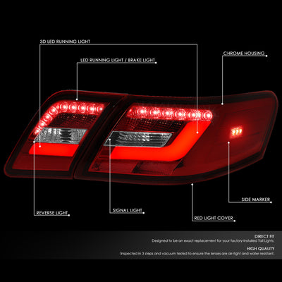 D-Motoring - Tail Lights - 3D LED Bar - Red Lens - Plug-n-Play - Pair - 10-11 Toyota Camry - 2