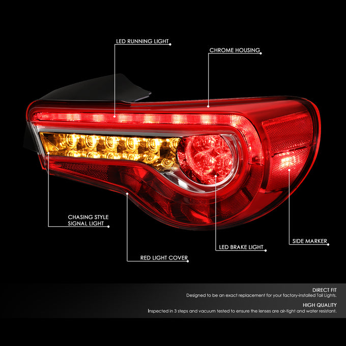 D-Motoring - 13-18 Scion Fr-S Toyota 86 Tail Lights - Sequential LED Turn Signal - Red Lens - Plug-n-play - Pair - 2