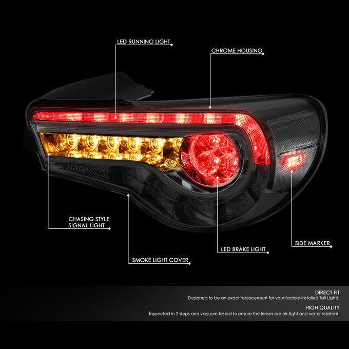 D-Motoring - 13-18 Scion Fr-S Toyota 86 Tail Lights - Sequential LED Turn Signal - Smoked Lens - Plug-n-play - Pair - 2