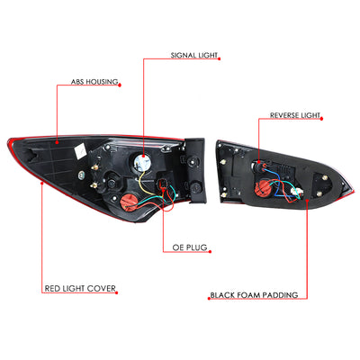 D-Motoring - 13-16 Hyundai Santa Fe Tail Lights - 3D LED Tube Bar - Red Lens - Plug-n-play - Pair - 6
