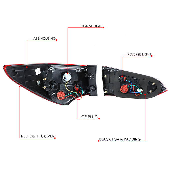 D-Motoring - 13-16 Hyundai Santa Fe Tail Lights - 3D LED Tube Bar - Red Lens - Plug-n-play - Pair - 6