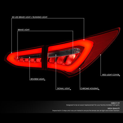 D-Motoring - 13-16 Hyundai Santa Fe Tail Lights - 3D LED Tube Bar - Red Lens - Plug-n-play - Pair - 2