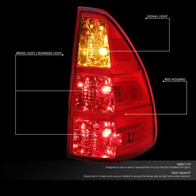 D-Motoring - 03-09 Lexus GX470 Tail Lights - Red Lens - Amber Conner - Plug-n-play - Pair - 2