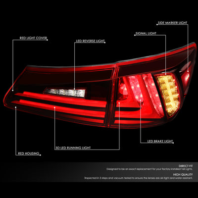 D-Motoring - 06-13 Lexus IS250 IS350 Sedan Tail Lights - Full LED 3D Strip/Brake/Reverse - Red / Clear Lens - Plug-n-play - Pair - 2
