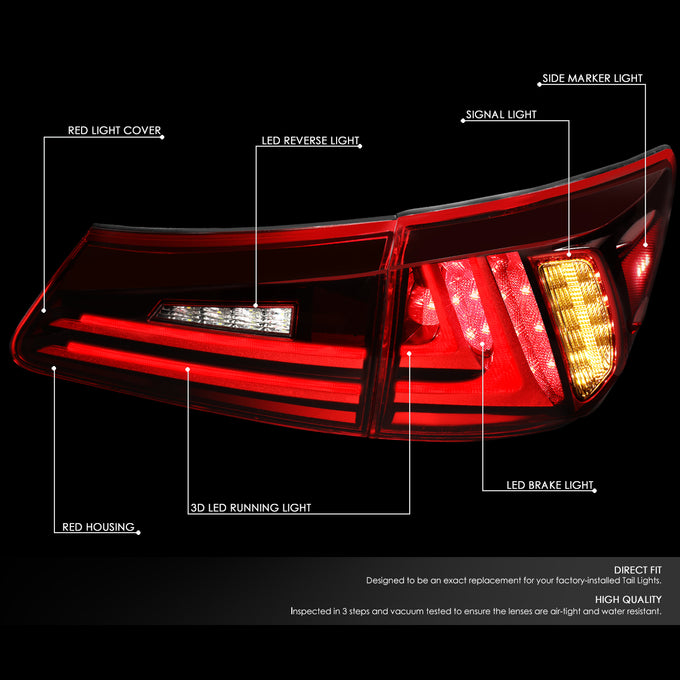 D-Motoring - 06-13 Lexus IS250 IS350 Sedan Tail Lights - Full LED 3D Strip/Brake/Reverse - Red / Clear Lens - Plug-n-play - Pair - 2