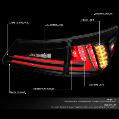 D-Motoring - 06-13 Lexus IS250 IS350 Sedan Tail Lights - Full LED 3D Strip/Brake/Reverse - Smoked Lens - Plug-n-play - Pair - 2