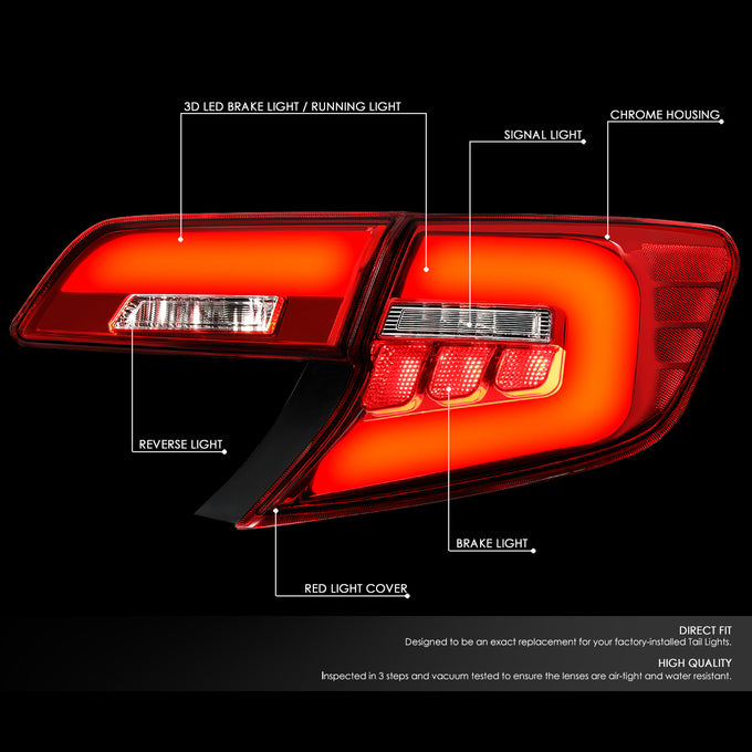 D-Motoring - 12-14 Toyota Camry Tail Lights - 3D LED Bar - Red Lens - Plug-n-play - Pair - 2