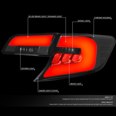 D-Motoring - 12-14 Toyota Camry Tail Lights - 3D LED Bar - Smoked Lens - Plug-n-play - Pair - 2