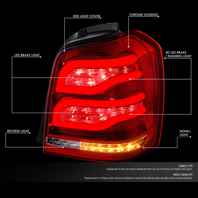 D-Motoring - 01-07 Toyota Highlander Tail Lights - Full LED+3D Tube Bar - Red / Clear Lens - Plug-n-play - Pair - 2