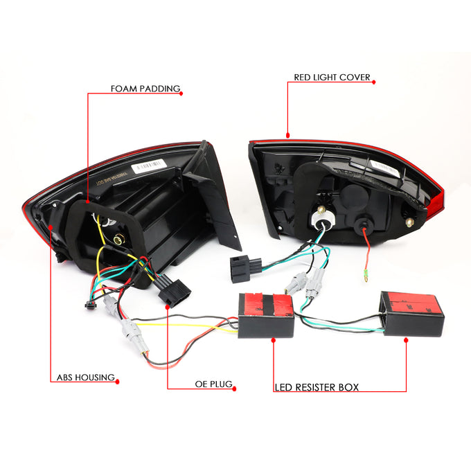 D-Motoring - 11-17 Volkswagen Jetta Sedan Tail Lights - Full LED+3D Strip+Chasing Turn Signal - Red / Clear Lens - Plug-n-play - Pair - 6