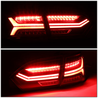 D-Motoring - 11-17 Volkswagen Jetta Sedan Tail Lights - Full LED+3D Strip+Chasing Turn Signal - Red / Clear Lens - Plug-n-play - Pair - 3