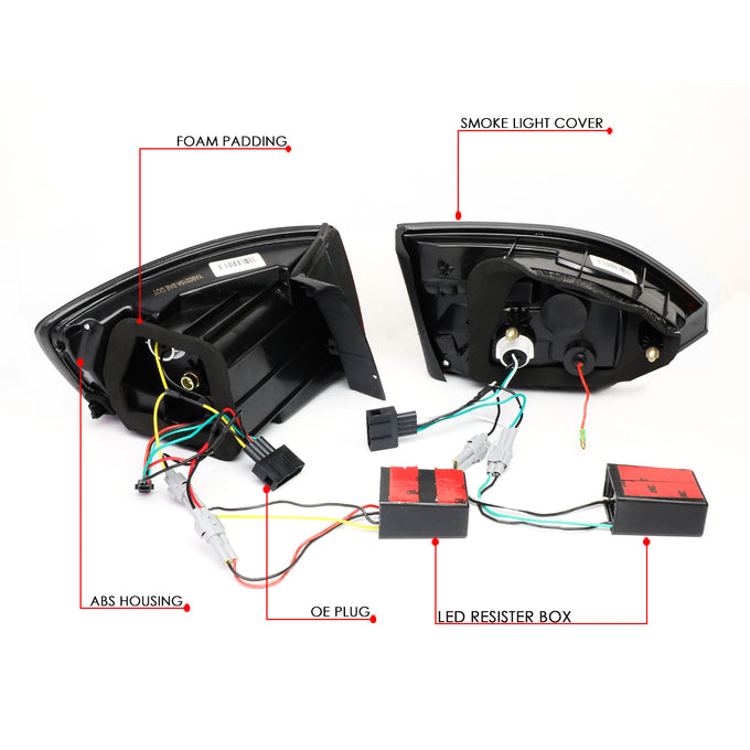 D-Motoring - 11-17 Volkswagen Jetta Sedan Tail Lights - Full LED+3D Strip+Chasing Turn Signal - Smoked Lens - Plug-n-play - Pair - 6