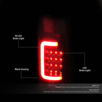 D-Motoring - Tail lights - 3D LED C-Bar - Black Housing - Smoked Lens - Plug-n-Play - Pair - Cadillac Escalade / C(K)1500 / C(K)2500 / C(K)3500 / Suburban / Tahoe - 2