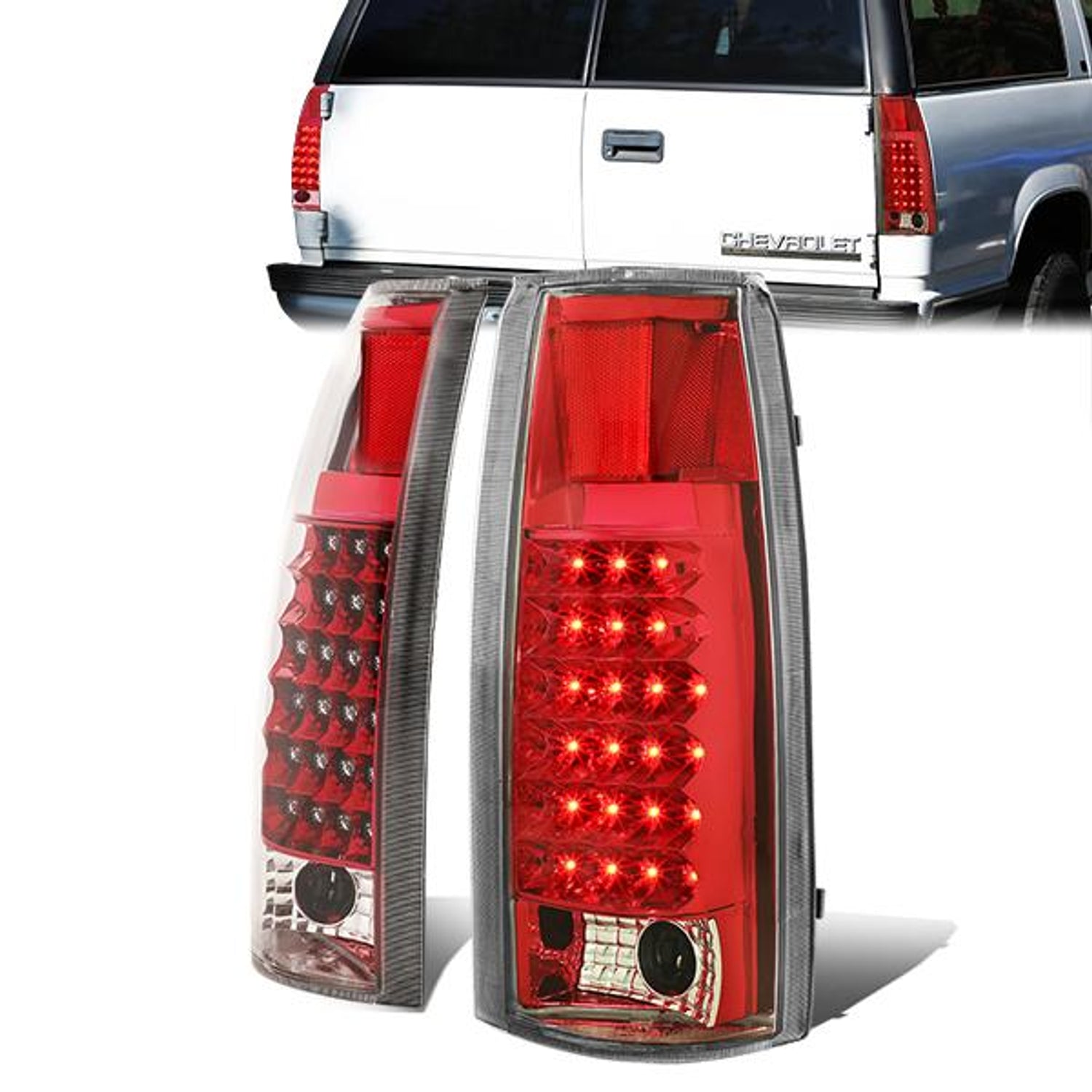 LED Tail Lights (Chrome)<br>88-00 Silverado C10 C/K 1500-3500 Suburban