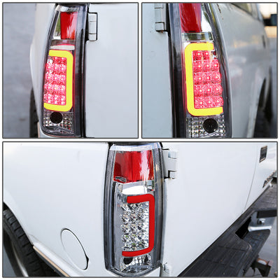 D-Motoring - Tail lights - 3D LED Red Bar - Chrome Housing - Clear Lens - Plug-n-Play - Pair - Cadillac Escalade / C(K)1500 / C(K)2500 / C(K)3500 / Suburban / Tahoe - 6