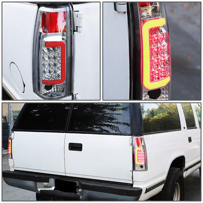 D-Motoring - Tail lights - 3D LED Red Bar - Chrome Housing - Clear Lens - Plug-n-Play - Pair - Cadillac Escalade / C(K)1500 / C(K)2500 / C(K)3500 / Suburban / Tahoe - 7
