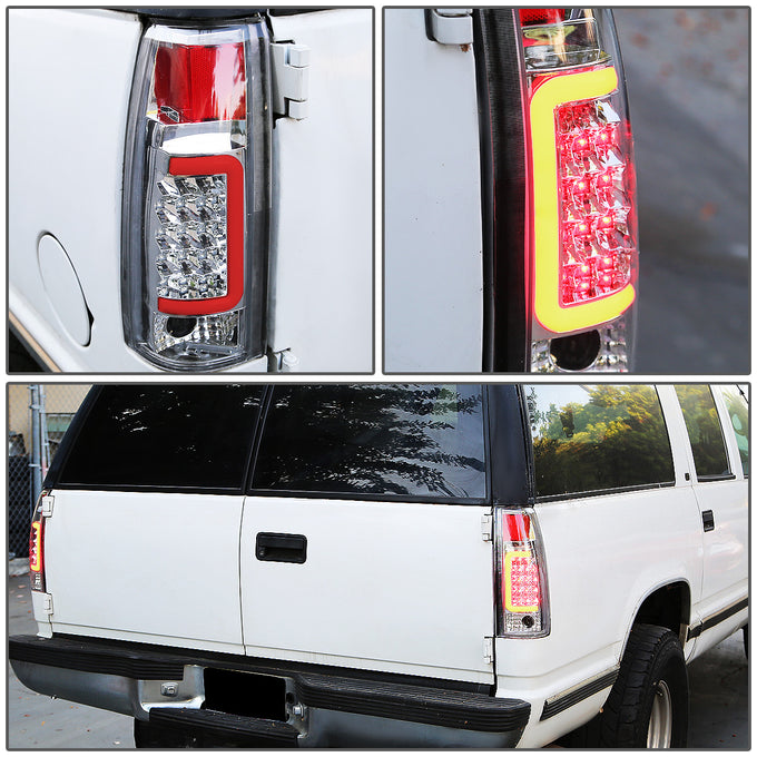 D-Motoring - Tail lights - 3D LED Red Bar - Chrome Housing - Clear Lens - Plug-n-Play - Pair - Cadillac Escalade / C(K)1500 / C(K)2500 / C(K)3500 / Suburban / Tahoe - 7