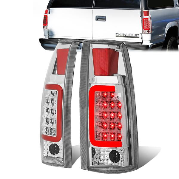 LED Red C-Bar Tail Lights (Chrome, Clear)<br>88-00 Silverado C10 C/K 1500-3500 Suburban