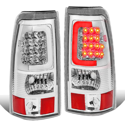 D-Motoring - Tail lights - 3D LED C-Bar - Chrome Housing - Clear Lens - Plug-n-Play - Pair - Chevy Silverado 1500 / 2500 / 3500 / GMC Sierra 1500 / 2500 / 3500 - 1