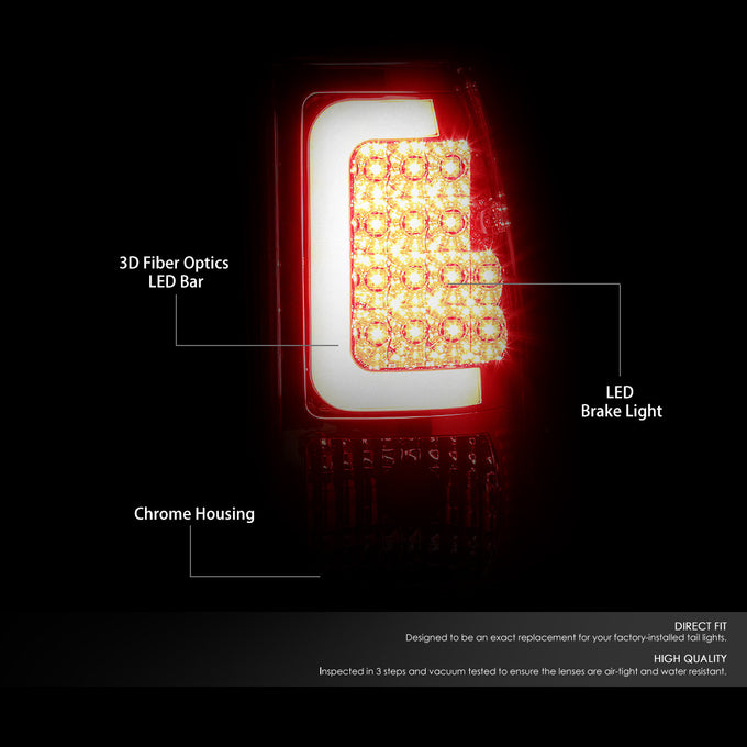 D-Motoring - Tail lights - 3D LED C-Bar - Chrome Housing - Clear Lens - Plug-n-Play - Pair - Chevy Silverado 1500 / 2500 / 3500 / GMC Sierra 1500 / 2500 / 3500 - 2