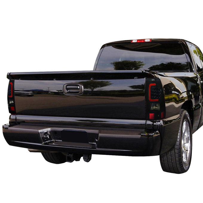 D-Motoring - Tail lights - 3D LED Red Bar - Black Housing - Smoked Lens - Plug-n-Play - Pair - Chevy Silverado 1500 / 2500 / 3500 / GMC Sierra 1500 / 2500 / 3500 - 7
