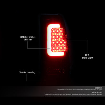 D-Motoring - Tail lights - 3D LED Red Bar - Black Housing - Smoked Lens - Plug-n-Play - Pair - Chevy Silverado 1500 / 2500 / 3500 / GMC Sierra 1500 / 2500 / 3500 - 2