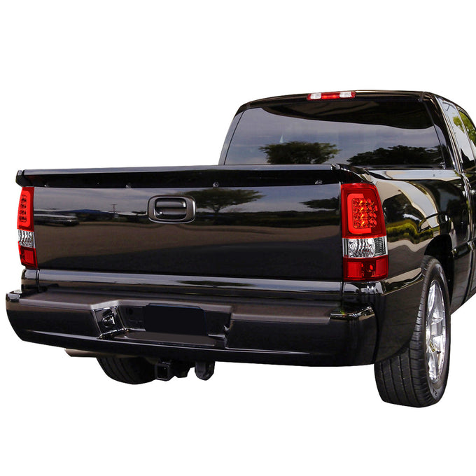 D-Motoring - Tail lights - 3D LED Red Bar - Chrome Housing - Red lens - Plug-n-Play - Pair - Chevy Silverado 1500 / 2500 / 3500 / GMC Sierra 1500 / 2500 / 3500 - 7