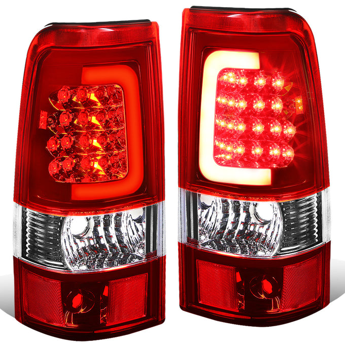 D-Motoring - Tail lights - 3D LED Red Bar - Chrome Housing - Red lens - Plug-n-Play - Pair - Chevy Silverado 1500 / 2500 / 3500 / GMC Sierra 1500 / 2500 / 3500 - 1