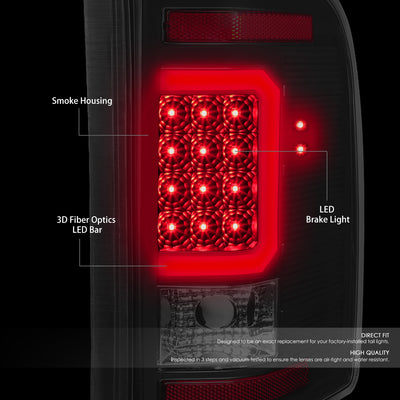 D-Motoring - Tail lights - Red C-Shape 3D LED - Black Housing - Smoked Lens - Plug-n-Play - Pair - Chevy Silverado 1500 / 2500 HD / 3500 HD / GMC Sierra 1500 / 2500 HD / 3500 HD - 2