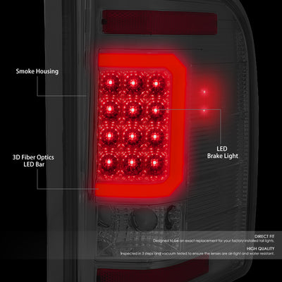 D-Motoring - Tail lights - Red C-Shape 3D LED - Smoked Lens - Plug-n-Play - Pair - Chevy Silverado 1500 / 2500 HD / 3500 HD / GMC Sierra 1500 / 2500 HD / 3500 HD - 2