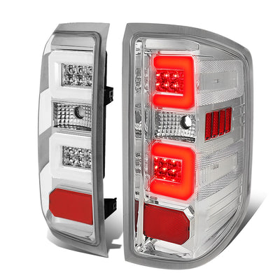 D-Motoring - 14-17 Chevy Silverado/GMC Sierra  Tail Lights - 3D LED Bar - Chrome Housing - Clear Lens - Plug-n-play - Pair - 1
