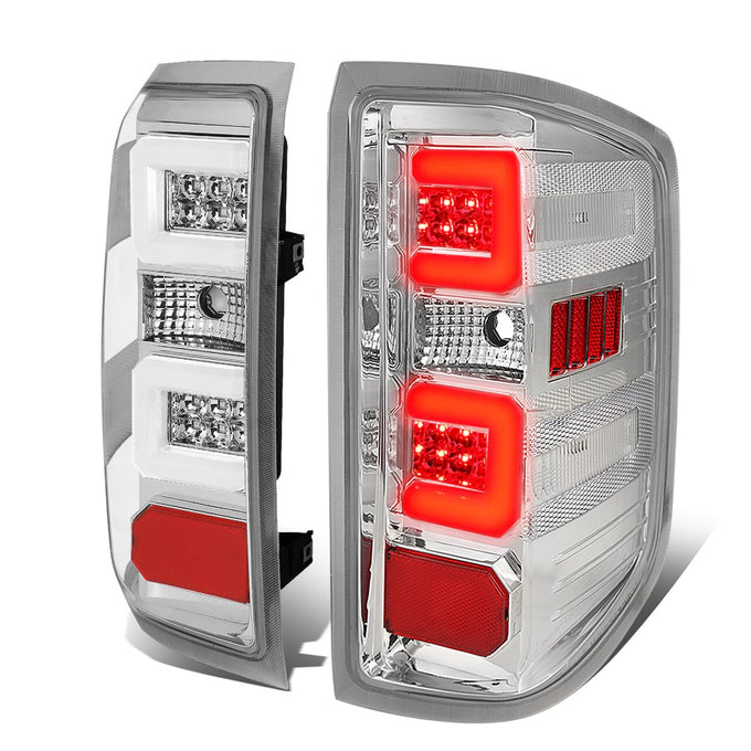 D-Motoring - 14-17 Chevy Silverado/GMC Sierra  Tail Lights - 3D LED Bar - Chrome Housing - Clear Lens - Plug-n-play - Pair - 1