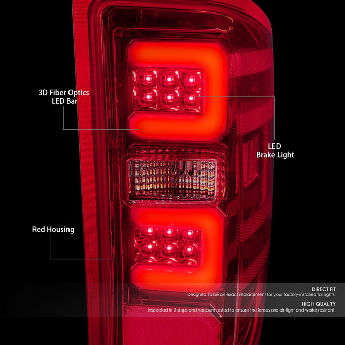 D-Motoring - 14-17 Chevy Silverado/GMC Sierra  Tail Lights - 3D LED Bar - Chrome Housing - Red Lens - Plug-n-play - Pair - 2