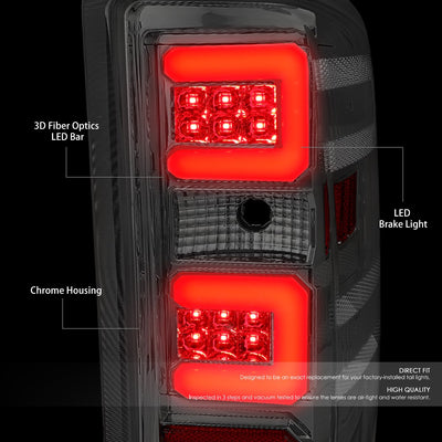 D-Motoring - 14-17 Chevy Silverado/GMC Sierra  Tail Lights - 3D LED Bar - Chrome Housing - Smoked Lens - Plug-n-play - Pair - 2