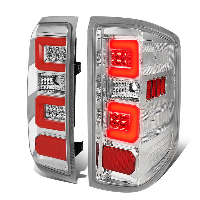 D-Motoring - 14-17 Chevy Silverado/GMC Sierra  Tail Lights - Red LED Bar - Chrome Housing - Clear Lens - Plug-n-play - Pair - 1