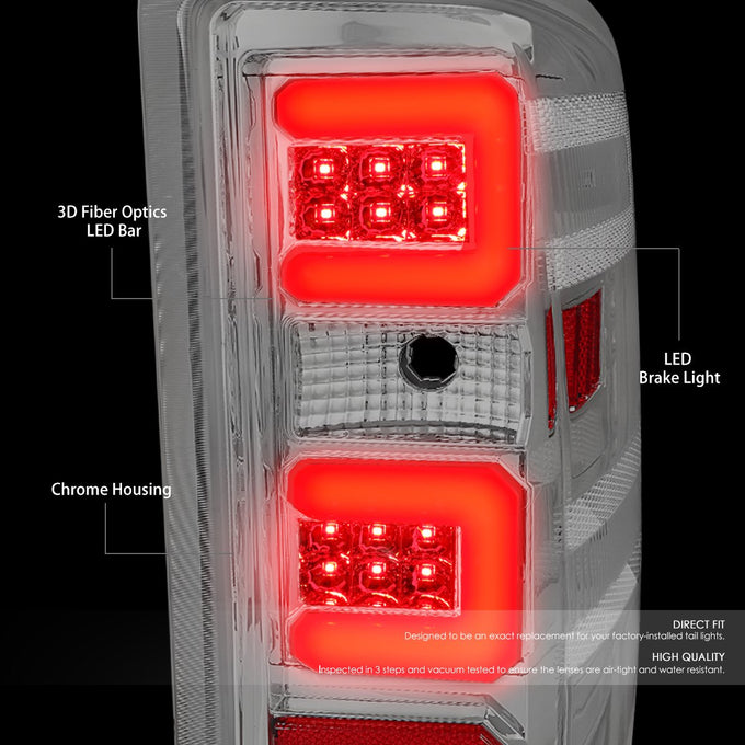 D-Motoring - 14-17 Chevy Silverado/GMC Sierra  Tail Lights - Red LED Bar - Chrome Housing - Clear Lens - Plug-n-play - Pair - 2