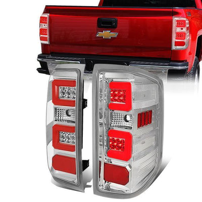 LED Red C-Bar Tail Lights(Chrome)<br>14-19 Silverado Sierra 1500 2500HD 3500HD