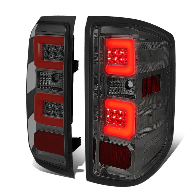 D-Motoring - 14-17 Chevy Silverado/GMC Sierra  Tail Lights - Red LED Bar - Chrome Housing - Smoked Lens - Plug-n-play - Pair - 1
