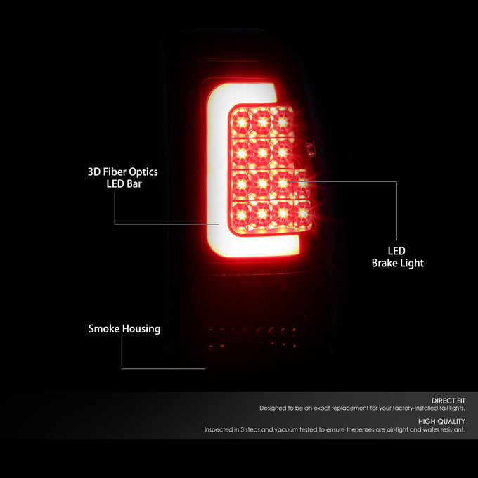 D-Motoring - Tail lights - 3D LED C-Bar - Black Housing - Smoked Lens - Plug-n-Play - Pair - Chevy Silverado 1500(HD) / 2500(HD) / 3500(HD) / Sierra 1500(HD) / 2500(HD) - 2
