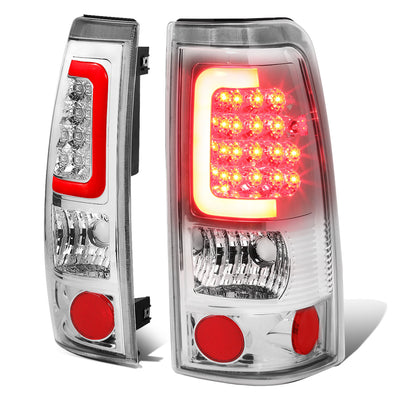 D-Motoring - Tail lights - 3D LED Red Bar - Chrome Housing - Clear lens - Plug-n-Play - Pair - Chevy Silverado 1500(HD) / 2500(HD) / 3500(HD) / Sierra 1500(HD) / 2500(HD) - 1