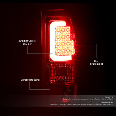 D-Motoring - Tail lights - 3D LED Red Bar - Chrome Housing - Clear lens - Plug-n-Play - Pair - Chevy Silverado 1500(HD) / 2500(HD) / 3500(HD) / Sierra 1500(HD) / 2500(HD) - 2