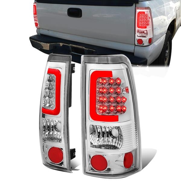 LED Red C-Bar Tail Lights(Chrome)<br>99-03 Silverado Sierra 1500 2500 3500