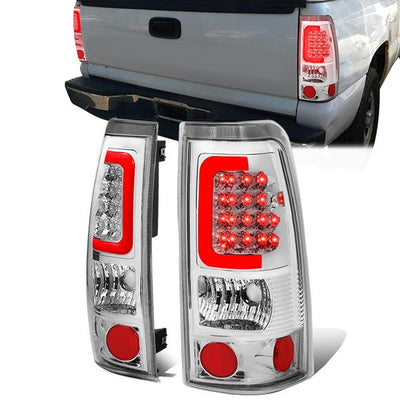 LED Red C-Bar Tail Lights(Chrome)<br>99-03 Silverado Sierra 1500 2500 3500