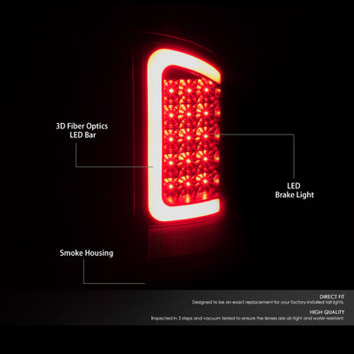 D-Motoring - Tail lights - 3D LED C-Bar - Black Housing - Smoked Lens - Plug-n-Play - Pair - Dodge Ram 1500 / 2500 / 3500 - 2