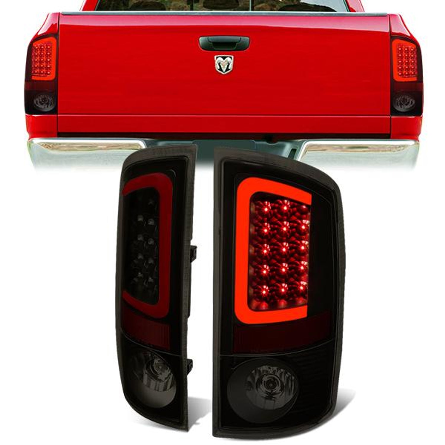 LED Red C-Bar Tail Lights(Tinted)<br>02-06 Dodge Ram 1500 2500 3500